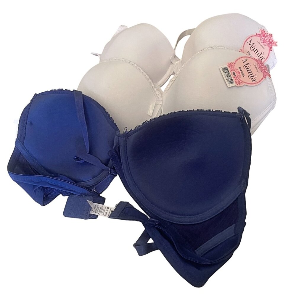 Mamia 3-Pack Solid Blue White Bra Set BR4108PL Multi-Color Value Pack Bundle 40C - Picture 3 of 7
